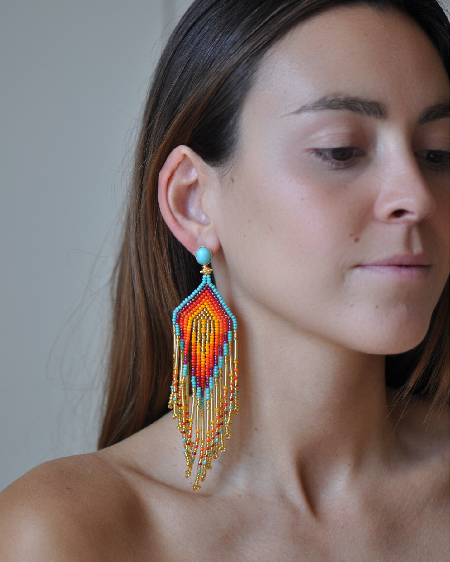 Beaded Feather Earrings