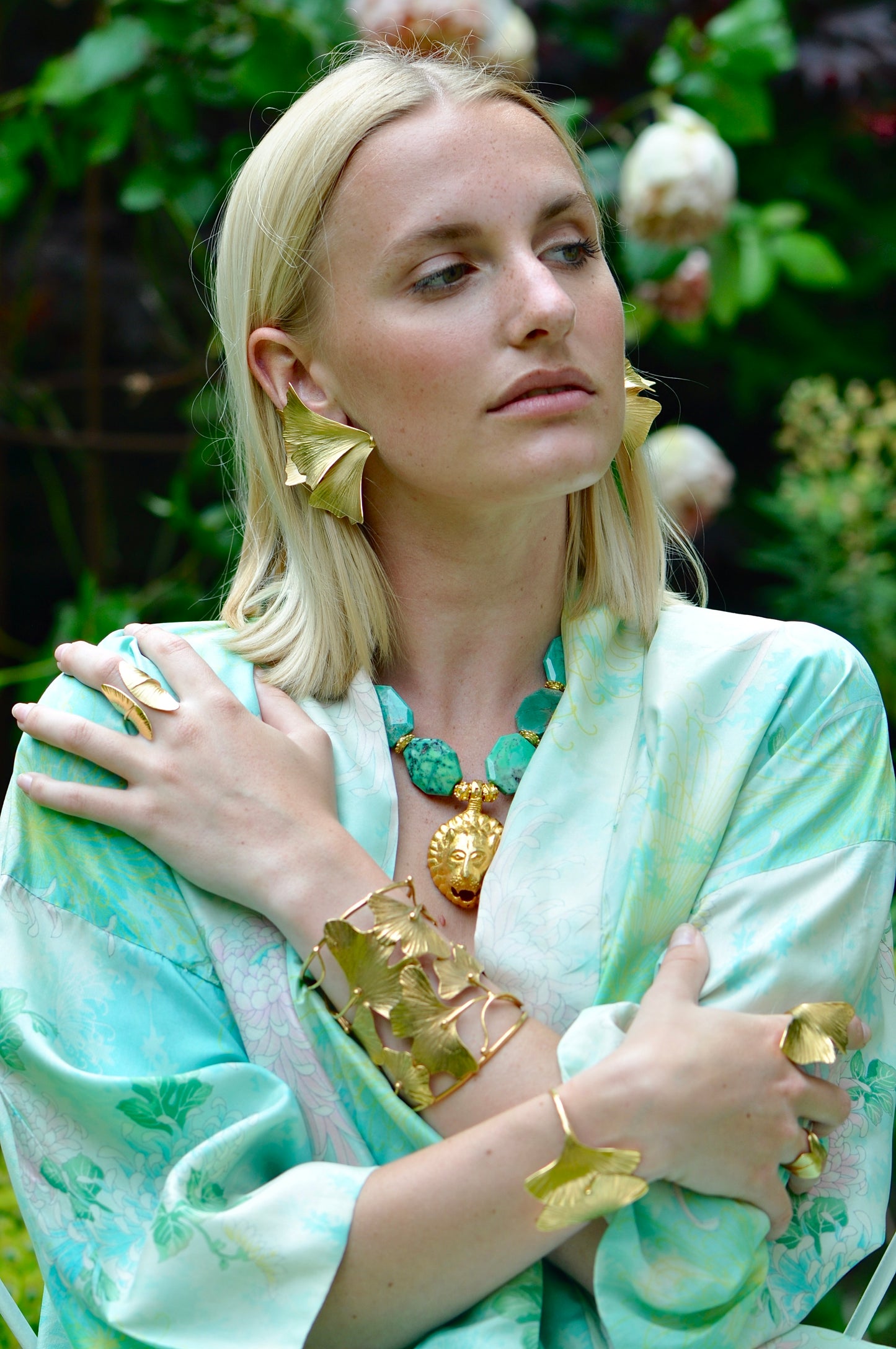 Ginkgo Double Leaf Cluster Earrings