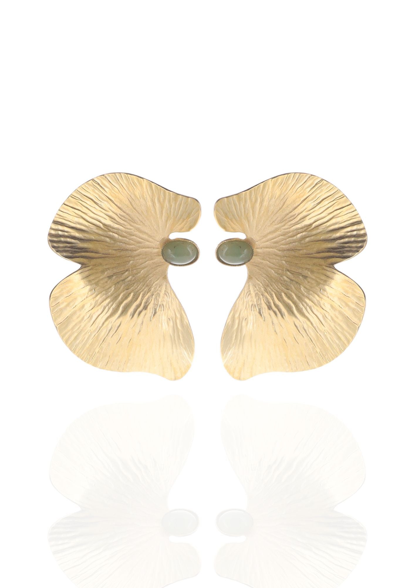 Ginkgo Leaf with Stone Earrings