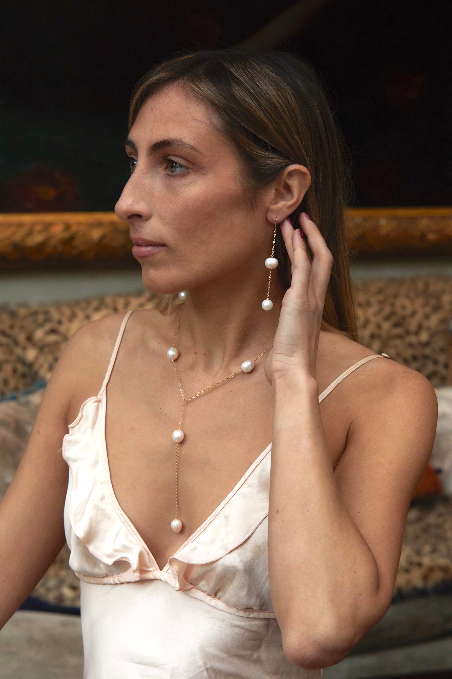 Candida Earrings with Two Pearls