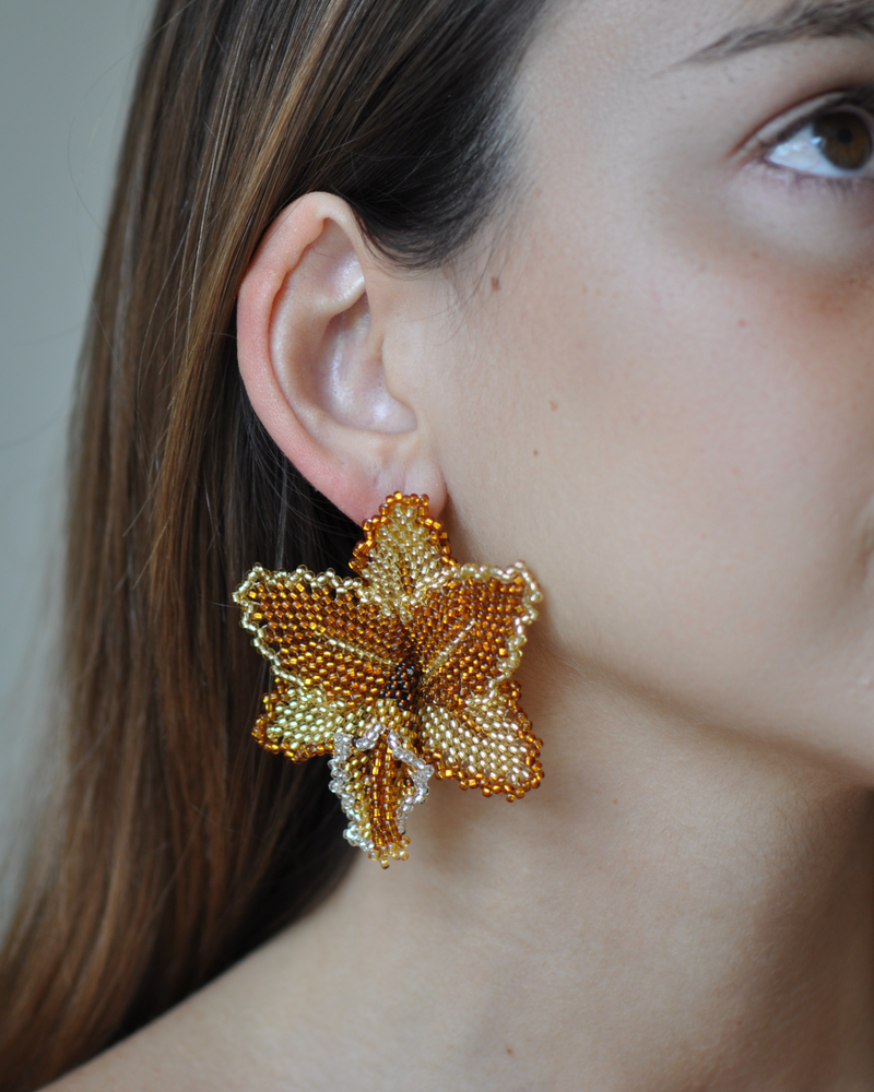 Beaded Orchid Earrings