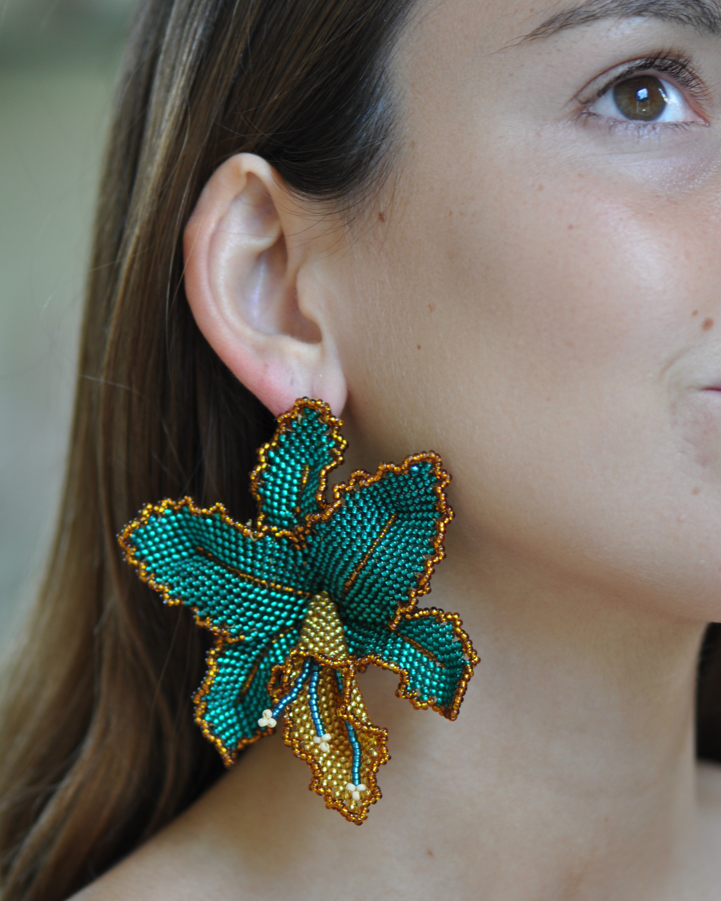 Beaded Orchid Earrings