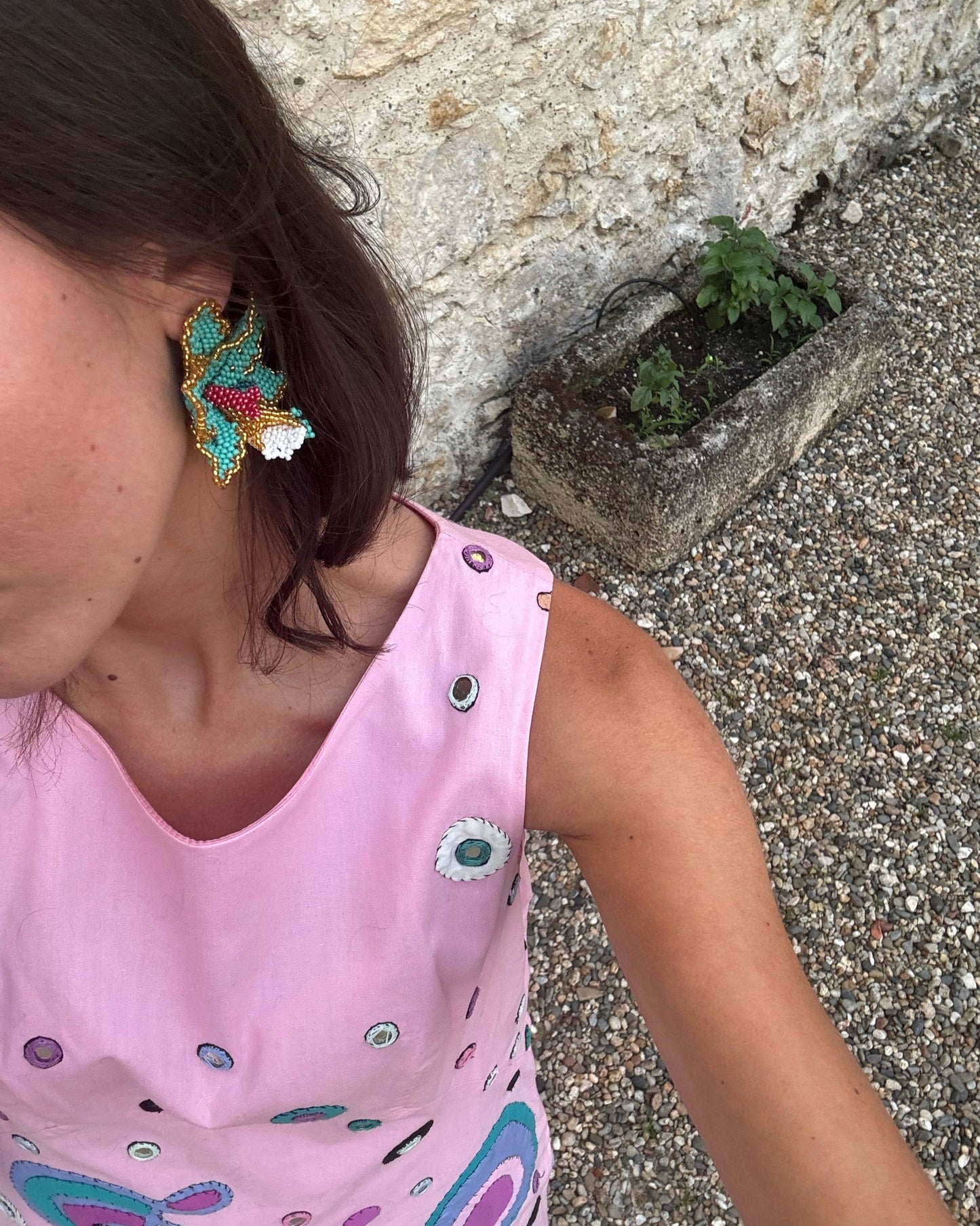 Beaded Orchid Earrings