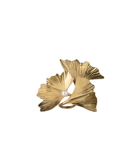 Ginkgo Ring with Pearl