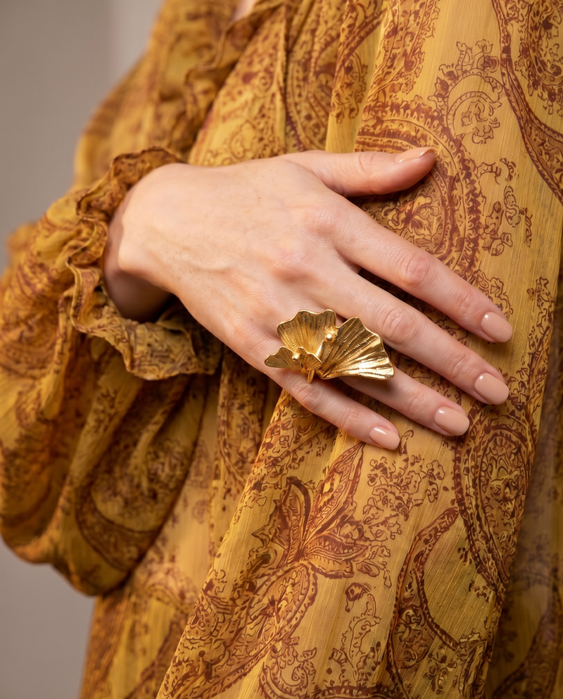 Ginkgo Small Double Leaf Ring
